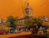Khalid Khan-Kaay, 36 x 46 Inch, Acrylic on Canvas, Cityscape Painting, AC-KHKN-104